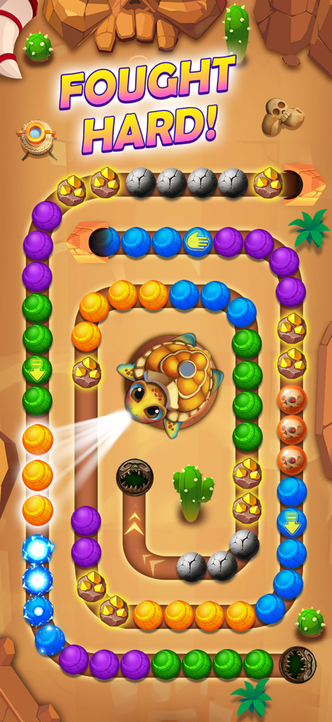 Marble Blast 3D - Marble Blast 3D-Gameplay, das einen Schildkröten-Shooter und bunte Murmeln auf einem Wüsten-Themenpfad zeigt