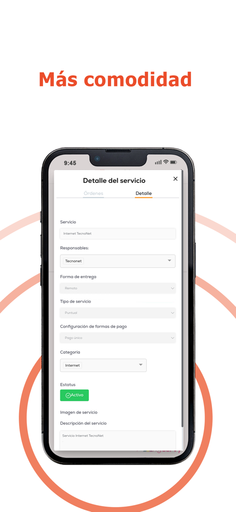 TecnoNet - Interface of TecnoNet app displaying active internet service details and status