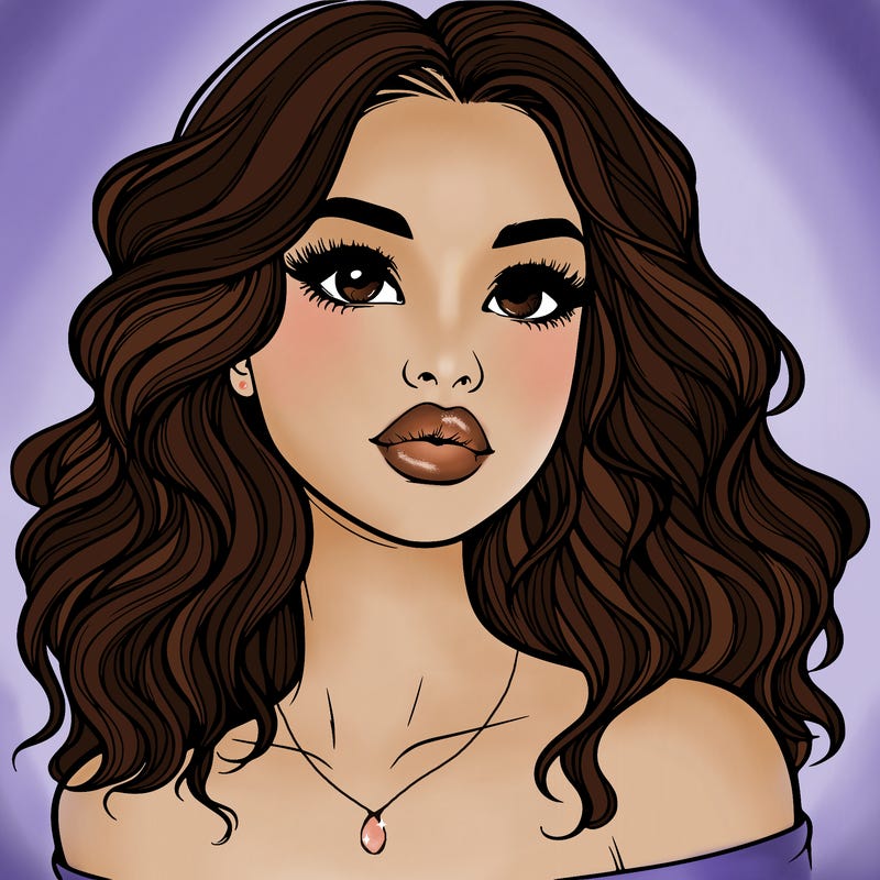 realistic girl with wavy hair and lips