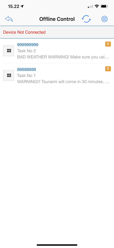 Hitech - Hitech 앱 오프라인 제어 화면에 장치 상태 및 긴급 경고 메시지가 표시됩니다.