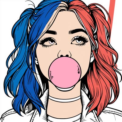realististic girl blowing bubble -gum
