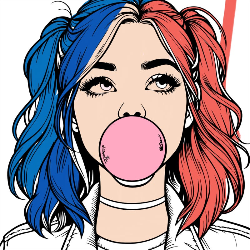 realististic girl blowing bubble -gum