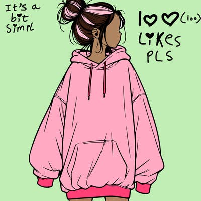 realistic girl with a oversized sweatshirt on and a bun