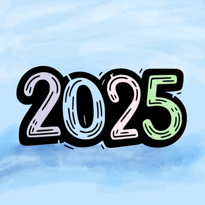 one line scrawled numbers sketch design “2025”