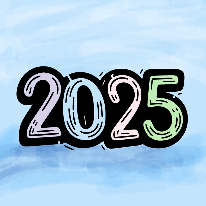 one line scrawled numbers sketch design “2025”