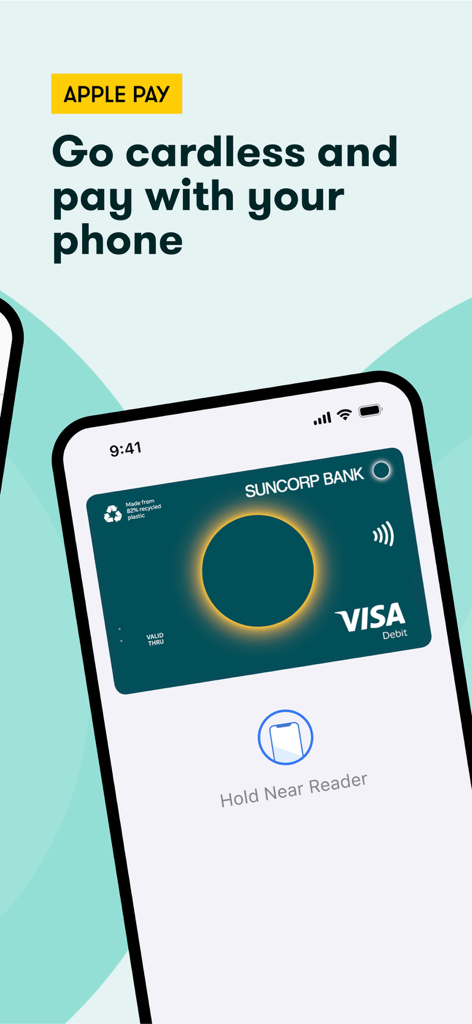 Suncorp Bank App - Suncorp Bank App screen showing Apple Pay integration with a virtual Visa Debit card