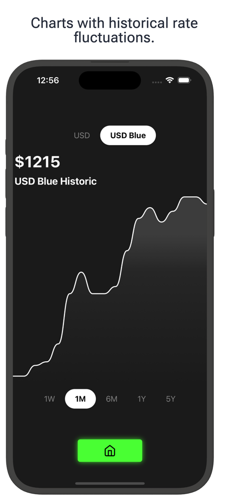 Argentine Peso to Dollar rates - A line graph showing the historical exchange rate fluctuations for the Argentine USD Blue dollar over a one month period.
