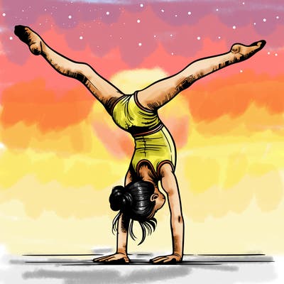 realistic gymnastic hand stand girl in four splits
