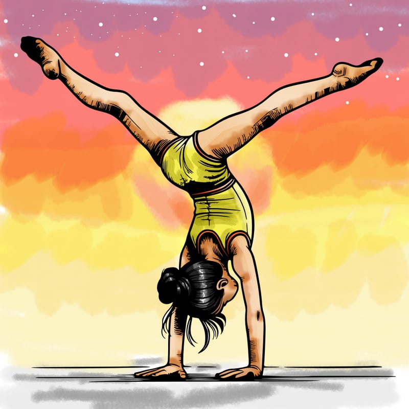 realistic gymnastic hand stand girl in four splits