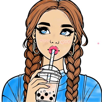 realistic girl with braided hair drinking boba