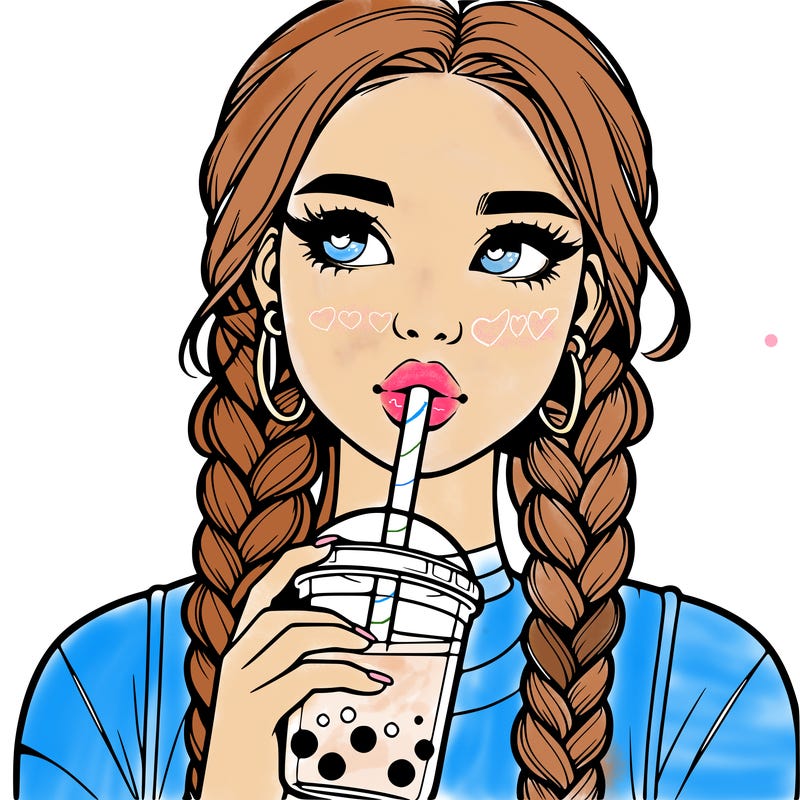 realistic girl with braided hair drinking boba