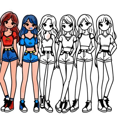 a group of girls wearing crop tops and shorts