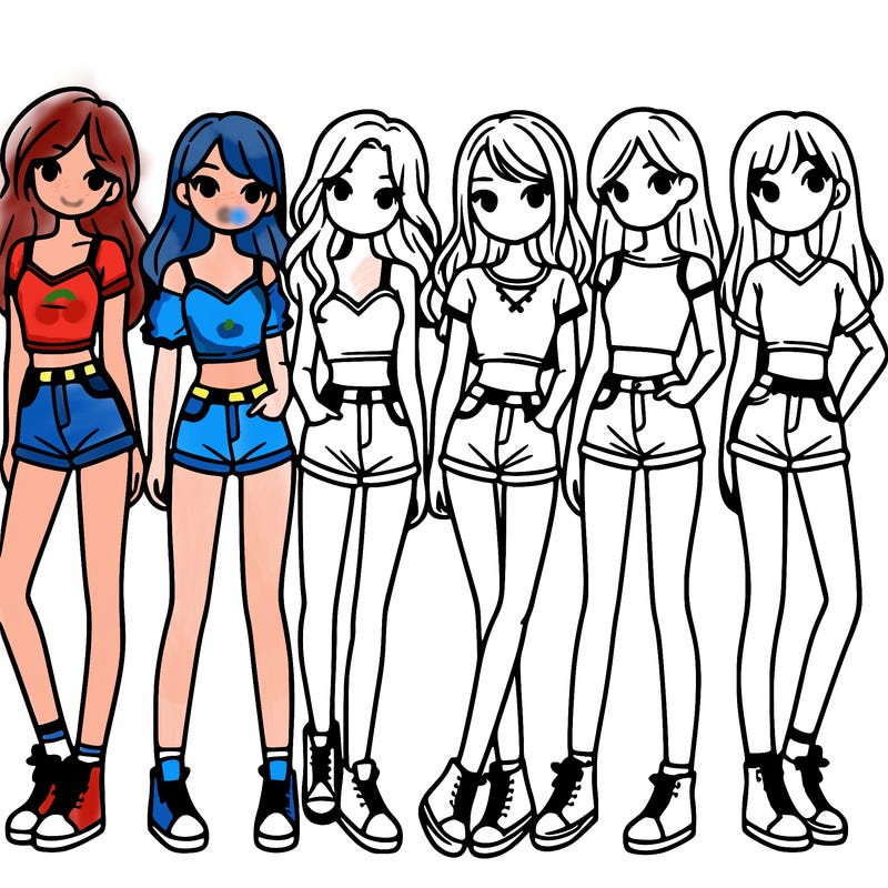 a group of girls wearing crop tops and shorts