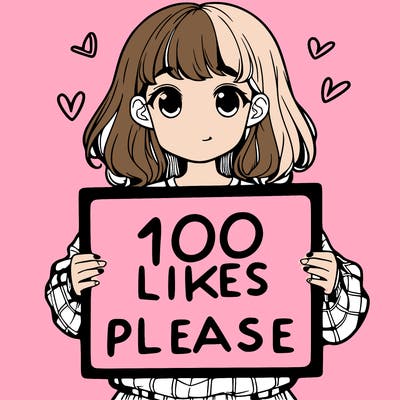 a girl holding a sign saying 100 likes please
