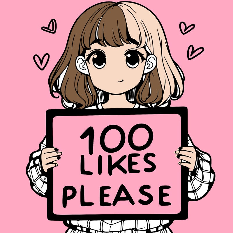 a girl holding a sign saying 100 likes please