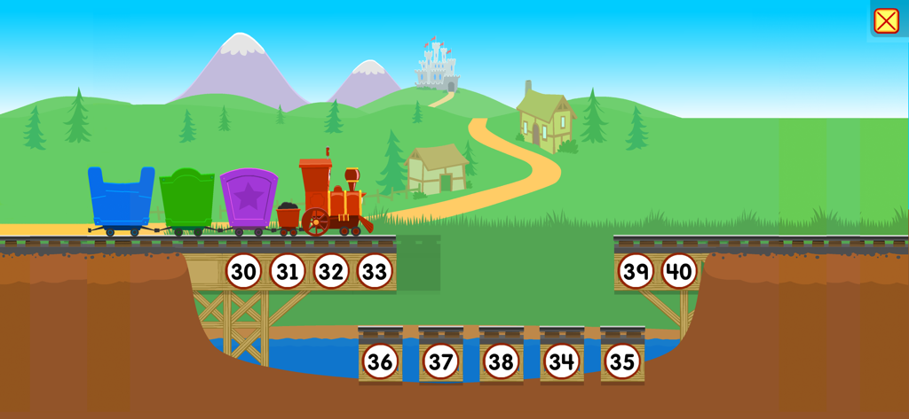 Starfall Numbers - Educational counting game with a colorful train and numbers on a track