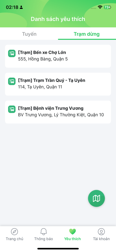 MultiGo - List of favorite bus stops in the MultiGo app
