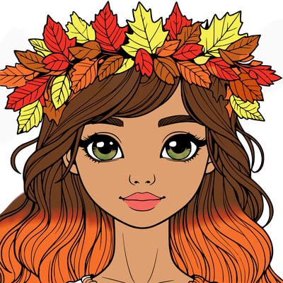 realistic girl with fall leaf crown
