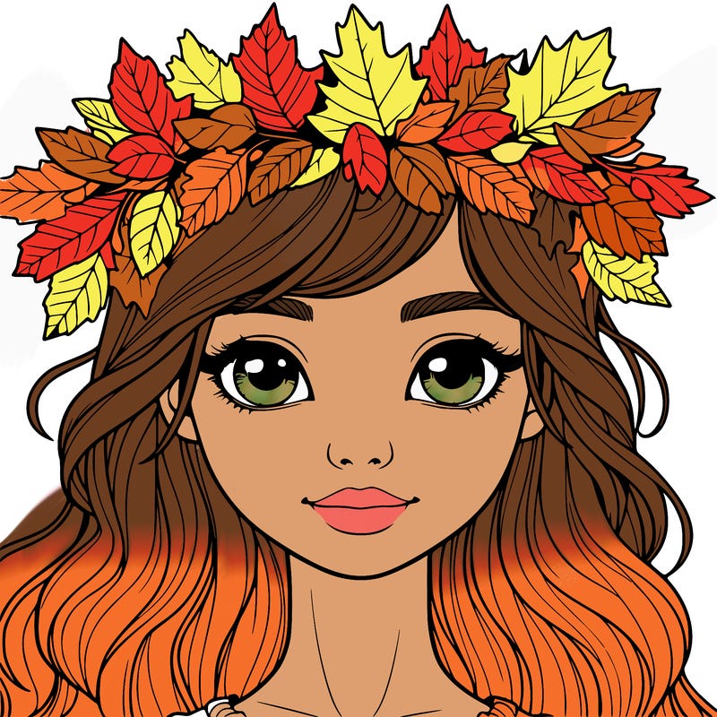 realistic girl with fall leaf crown