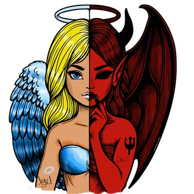 realistic angel half demon