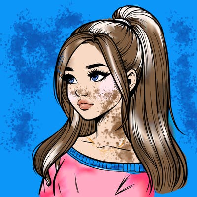 realistic girl with a high ponytail