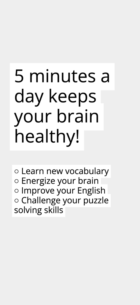 Strands WordBox Word Search - Text displaying brain health benefits of playing Strands WordBox daily including vocabulary learning and brain energizing