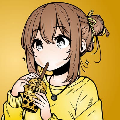manga character drinking boba