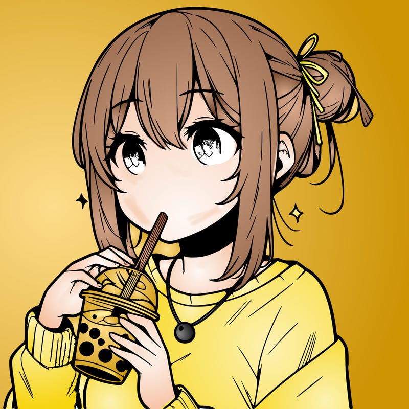 manga character drinking boba