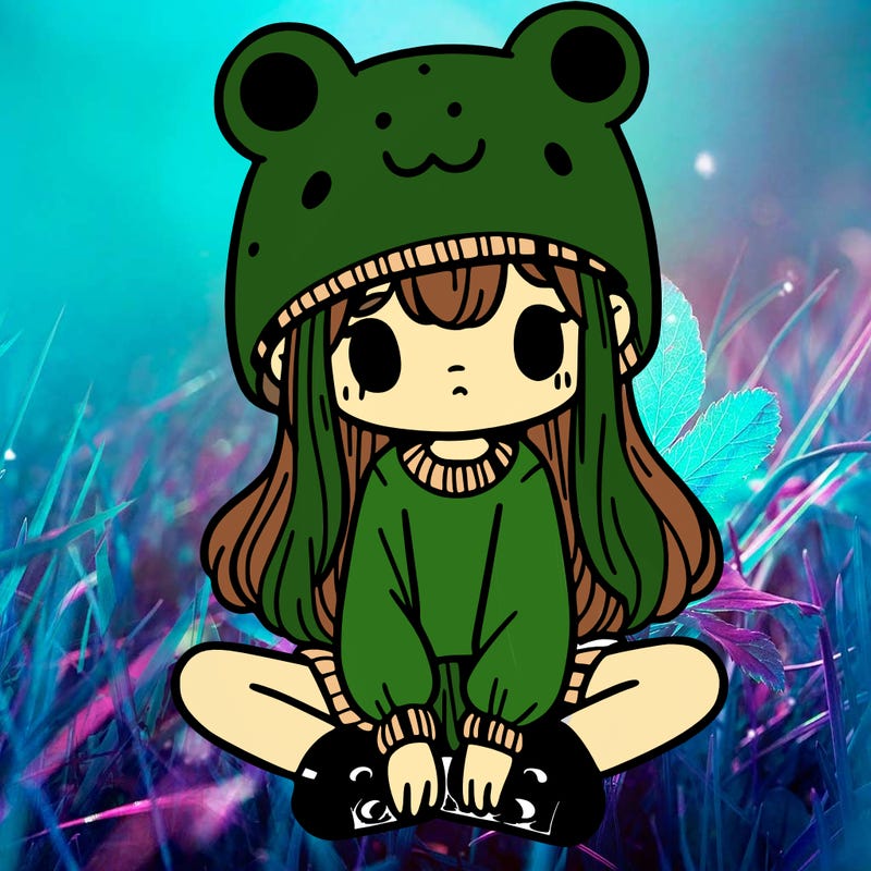 a girl wearing a frog hat and some frog socks