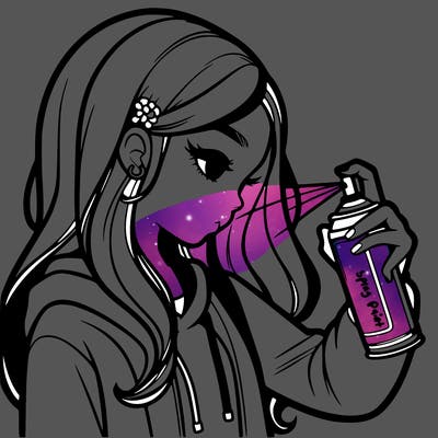 a realistic girl spray painting