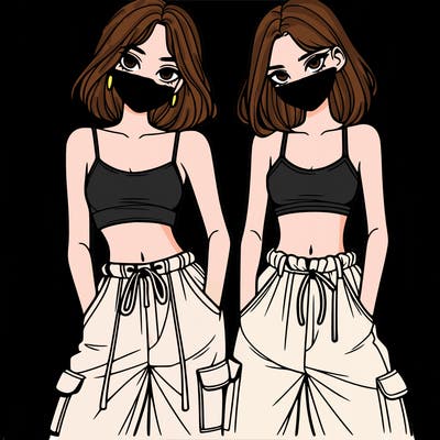 two girls with crop top with baggy pants