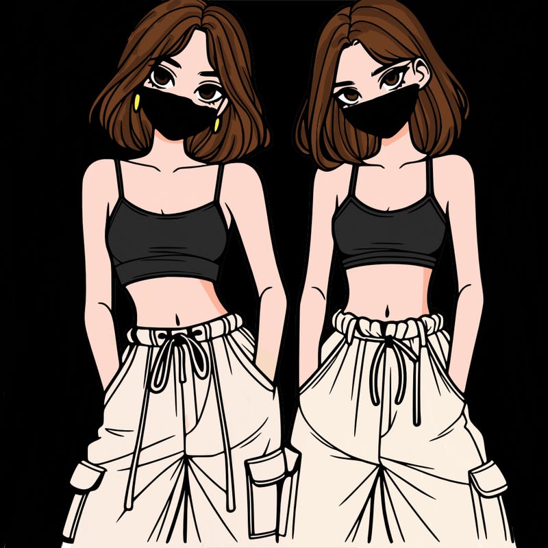 two girls with crop top with baggy pants