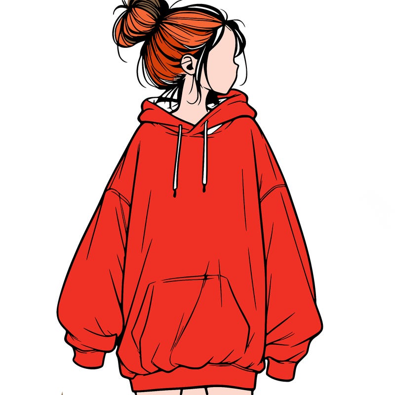 realistic girl with a oversized sweatshirt on and a bun
