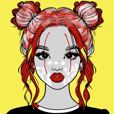 realistic girl with two buns in hair and lips