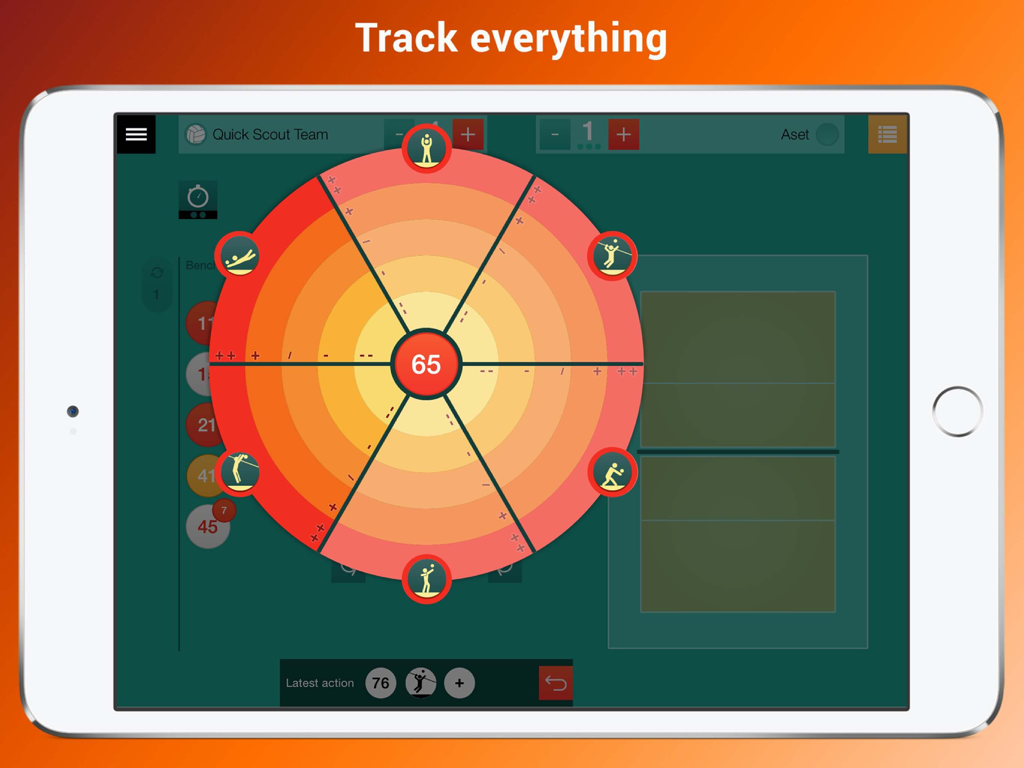 Quick Scout Volley - Quick Scout Volley evaluation wheel interface for tracking match stats on an iPad