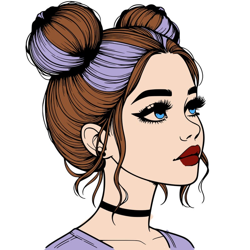 realistic girl with buns on the top of her head