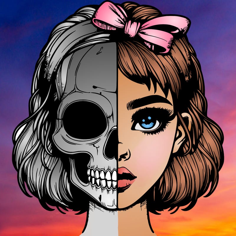 realistic girl with half skull mask