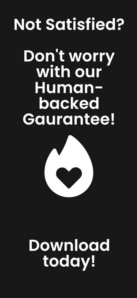 Hitch: Dating Profile Reviewer - A promotional graphic for the Hitch app featuring a human-backed guarantee and a download call to action