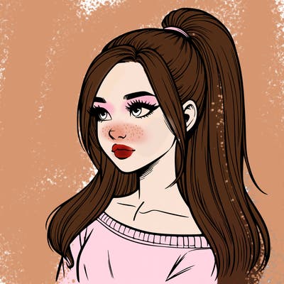 realistic girl with a high ponytail