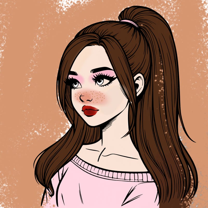 realistic girl with a high ponytail