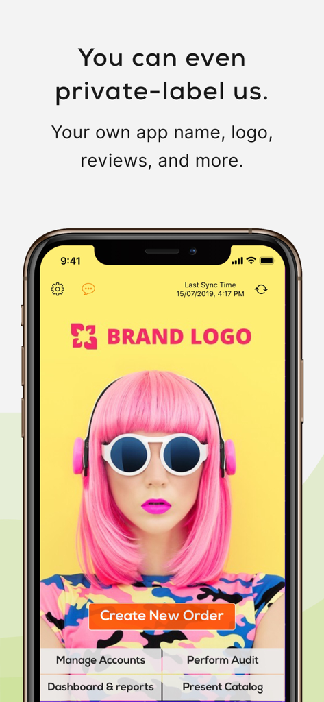 Oberfläche der Pepperi B2B Commerce App, die Private-Label- und benutzerdefinierte Branding-Funktionen auf einem Smartphone zeigt