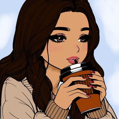 realistic girl drinking coffee