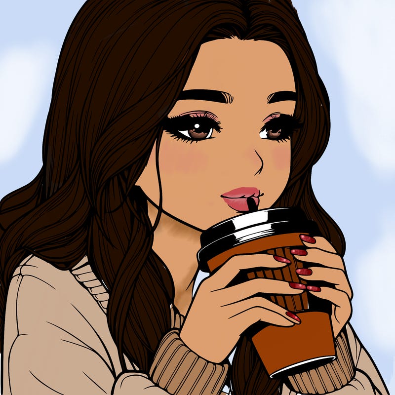 realistic girl drinking coffee