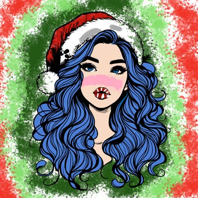 realistic christmas girl with wavy hair and lips