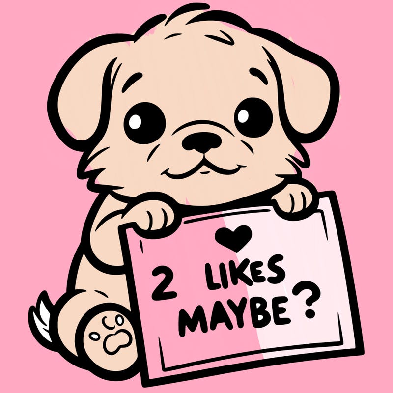 a puppy holding a sign that says 2 likes maybe?