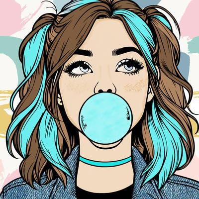 realististic girl blowing bubble -gum