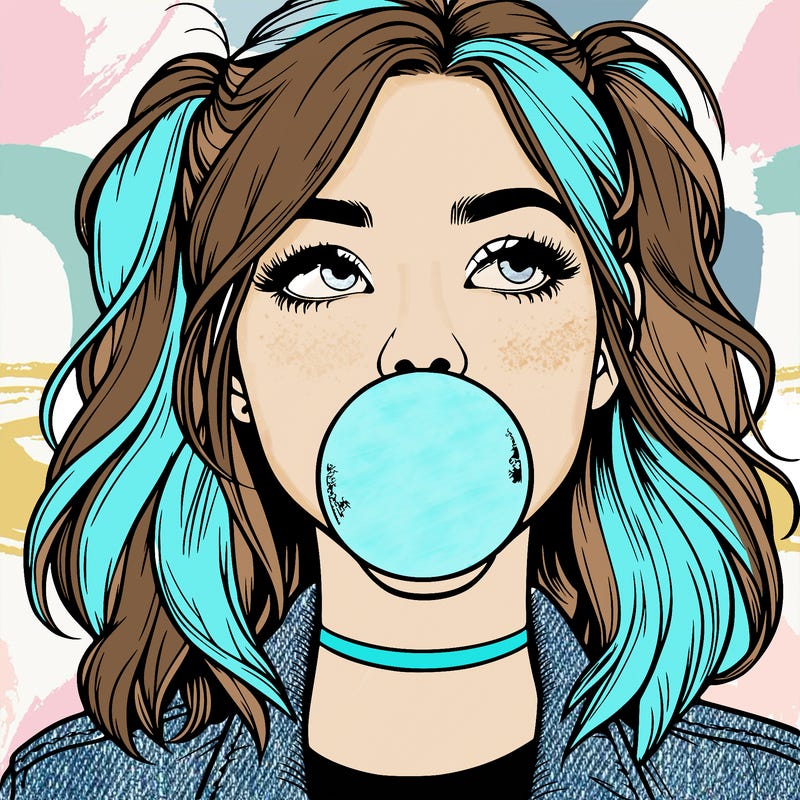 realististic girl blowing bubble -gum