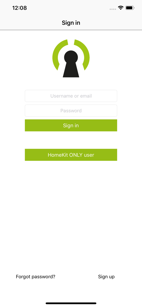 Danalock Classic - Sign in screen for the Danalock Classic app with username and password input fields
