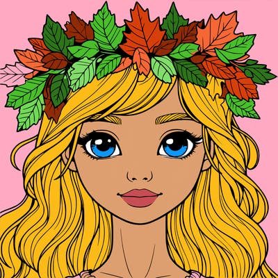 realistic girl with fall leaf crown