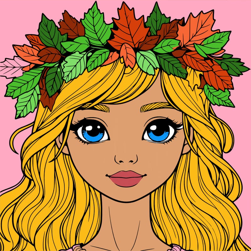 realistic girl with fall leaf crown